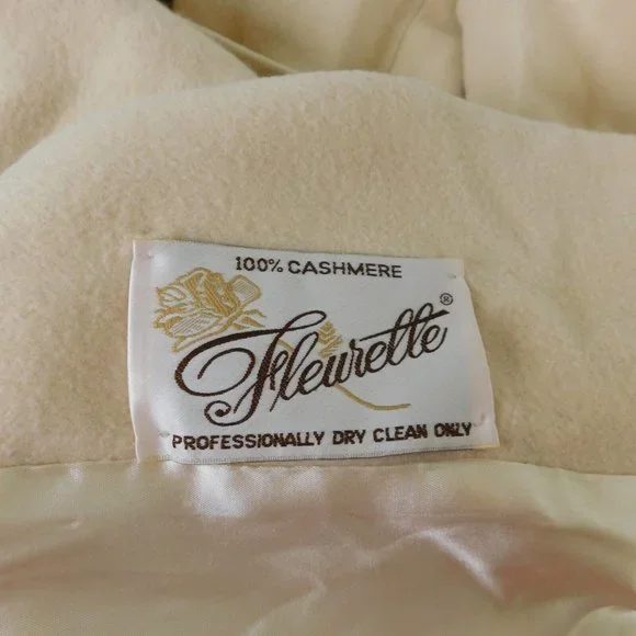 Fleurette Women Ivory Long Lined Coat 4 Piece Button Collared Vintage USA FLAW - Picture 10 of 12